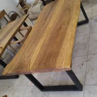 میز غذاخوری 8نفره چوب گردو روستیک پایه فلزی