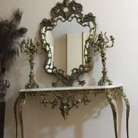 آینه شمعدان برنز اصل سیاه قلم با کنسول