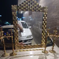 آینه و شمعدان سالم با جنس عالی برنج