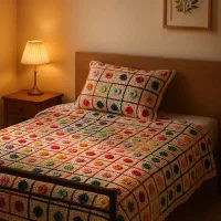 روتختی بافتنی دو نفره رنگین کمانی به همراه کیف|سرویس روتختی|پردیس, فاز ۸|دیوار