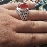 انگشتر فاخر نقره عیار بالا با عقیق سرخ خراسان