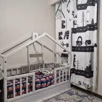 کلبه تخت و کتابخانه و پرده و روکوسنی ست