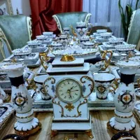 سرویس غذاخوری ۲۴نفره خارجی طلاکوب سورمه ای لب توری