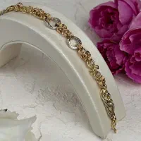 دستبند طلا دو رنگ زنجیری 6/80 گرم طرح بافت خاص