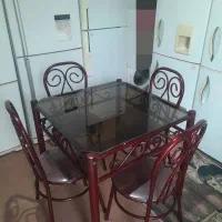 میزنهارخوری چهارنفره فلزی همراه صندلی درحدنو سالم