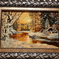 تابلو فرش دستباف منظره زمستانی چله ابریشم