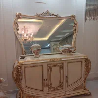 آینه کنسول چوبی  تمام منبت ورق طلا شده