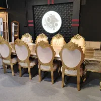 غذاخوری 10 نفره چوب راش ورق طلا|میز و صندلی غذاخوری|شاندیز, |دیوار