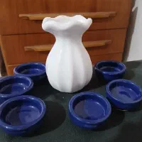 ۶ عدد کاسه سفالی کوچک با گلدان چینی  همگی ۲۰۰