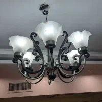 لوستر شش شعله  حباب دار چوب و کروم کارکرده