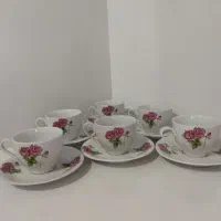 سینی قدیمی..میوه خوری..فنجان و نعلبکی گل سرخ|ظروف سرو و پذیرایی|نیشابور, امام خمینی|دیوار