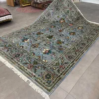 فرش دستباف بساک نقشه مدرن رنگ طوسی سبز