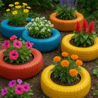 ساخت مزرعه گل زیبا با لاستیک‌های کهنه