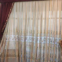 پرده کتان،گیپور دار به همراه زیر پرده ای حریر