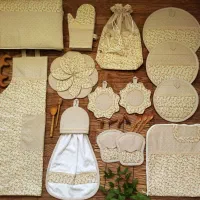 سرویس آشپزخانه آماده ی فروش با پارچه کتان نخ ترک