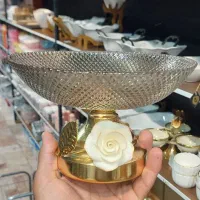 ظرف پذیرایی پایه‌دار لوکس بلور دودی (پایه گل)