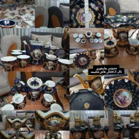 ظروف دنسی آبی سورمه ای قدیمی آبکاری طلا ۲۴ عیار