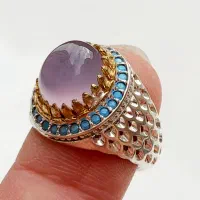 انگشتر نقره عقیق کبود رکاب جواهری