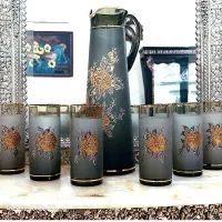 پارچ و لیوان طلاکوب برجسته بوهمیا چک