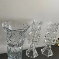 شمعدان جفت کریستال اصل با گلدان