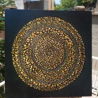 تابلو نقاشی طلایی چاپ مشکی طوسی ورق طلا سه تکه لت|تابلو، نقاشی، عکس|تهران, جنت‌آباد شمالی|دیوار