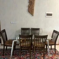 6 نفره چوب و میز شیشه