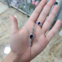 ست دستبند و انگشتر نگین آبی نقره اصلی