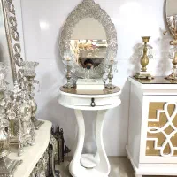 آینه ملیله با شمعدان لاله + کنسول گرد چوبی