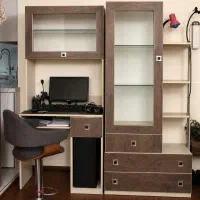 میز کامپیوتر با کتابخانه و کمد آرایشی ۳ کشو