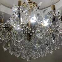 لوستر ۱۶ شعله با بدنه آبکاری طلایی واشکهای کریستال|لوستر و چراغ آویز|قزوین, |دیوار