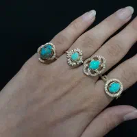 انگشتر طلا روس با نگین اصل فیروزه نیشابور