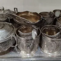 دو ست چایخوری نقره  کامل تمام قلم اصفهان دستساز