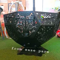 میزو صندلی باغی/آتشدان طرح گرگ زغالی هیزمی قطر 70