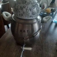 کتری استیل زیبا و قوری چینی سفید