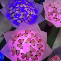 دسته پروانه های زیبا به همراه چراغ ال ای دی|گل مصنوعی|رشت, ساغری سازان|دیوار