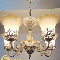۱ جفت لوستر ۵ شاخه کلاسیک سفید پتینه طلایی (۲ عدد)