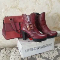 کیف و نیم بوت چرم طبیعی زرشکی نو