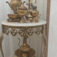 میز برنز کاملاً سالم با سرویس سماور و گلاب پاش