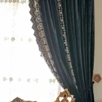 شال پرده مخمل سرمهای|پرده، رانر، رومیزی|ملایر, |دیوار