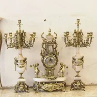 ساعت شمعدان برنز پایه سنگی