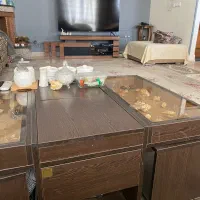 میز جلو‌ مبلی ام دی اف قهوه ای تیره با ۴ عسلی