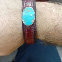 دستبند چرمی با نگین فیروزه