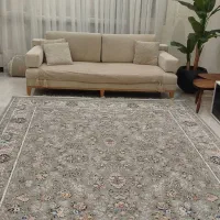 فرش۹ متری ۱۲۰۰ شانه گل برجسته افشان کاشان رنگ فیلی