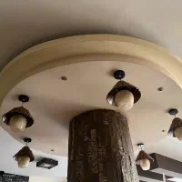 شش عدد لوستر سقفی کلاسیک چوبی با حباب شامپاینی