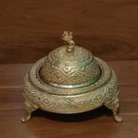 خاویارخوری برنجی قدیمی قلم کاری دست پر نقش|کلکسیون اشیاء عتیقه|تهران, آجودانیه|دیوار