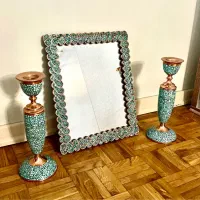 آینه شمعدان مسی فیروزه‌کوب دست‌ساز