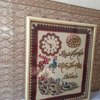 پته دست‌دوز کرمانی نو و نفیس با قاب ، طرح طاووس