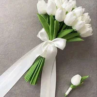 دسته گل لاله مصنوعی/لاله سفید عروس/دسته گل عروس