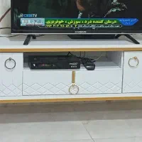 میز تلویزیون سفید طلایی جا دار با کشو و کمد