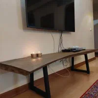میز تلویزیون تمام چوب روستیک با پایه فلزی